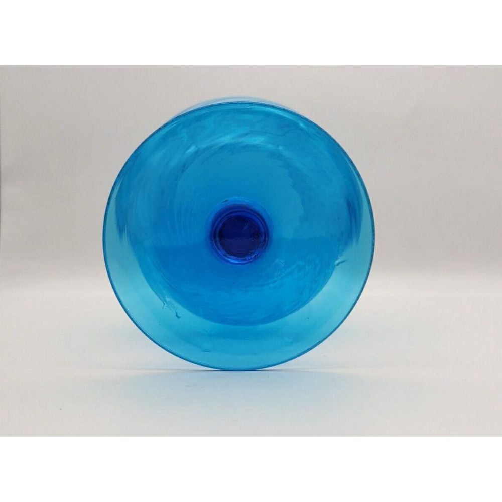 Mid-Century Empoli Pedestal Glass brandy snifter vase Hand Blown bright blue - Picture 5 of 5